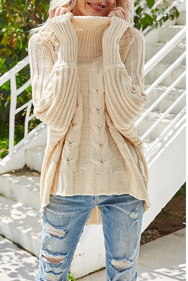 Chunky Cable Knit Cowl Neck Sweater - Off white - 1