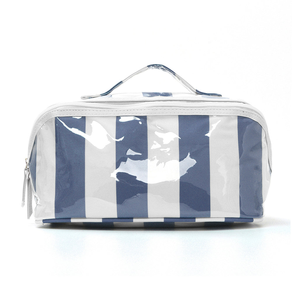 Wide Open Vinyl Cosmetic Travel Bag - Navy