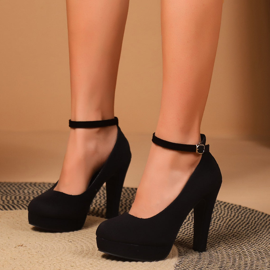 Faux Suede Platform Ankle Strap Pumps