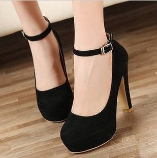Faux Suede Platform Ankle Strap Pumps