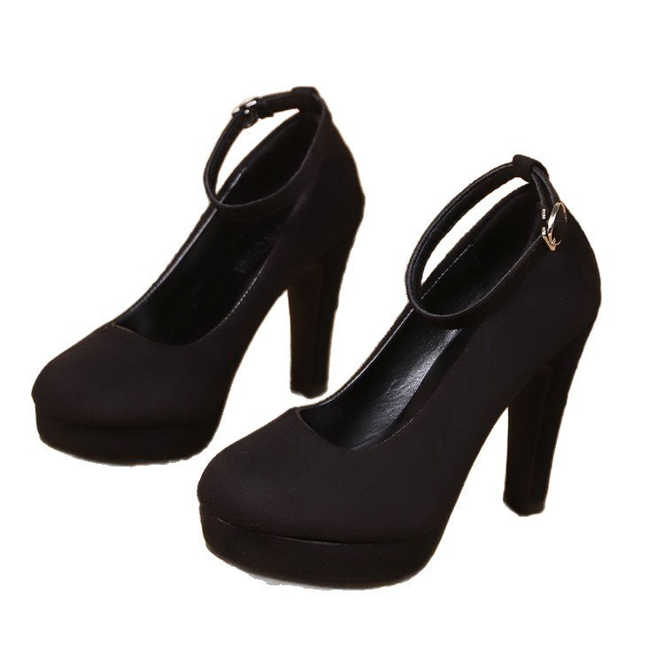 Faux Suede Platform Ankle Strap Pumps