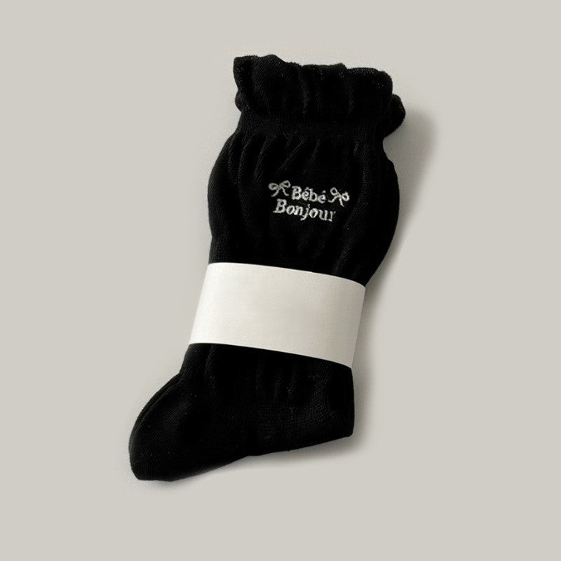 Slouchy Ruched Cotton Crew Socks - Black