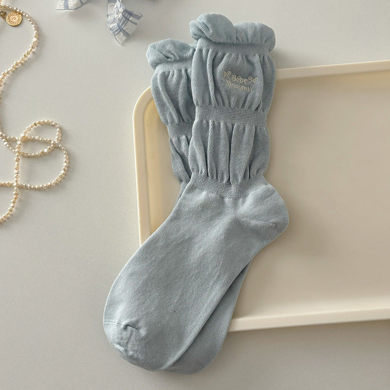 Slouchy Ruched Cotton Crew Socks - Blue - 1