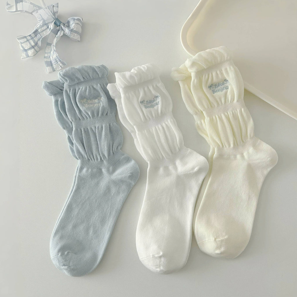 Slouchy Ruched Cotton Crew Socks - Blue - 2