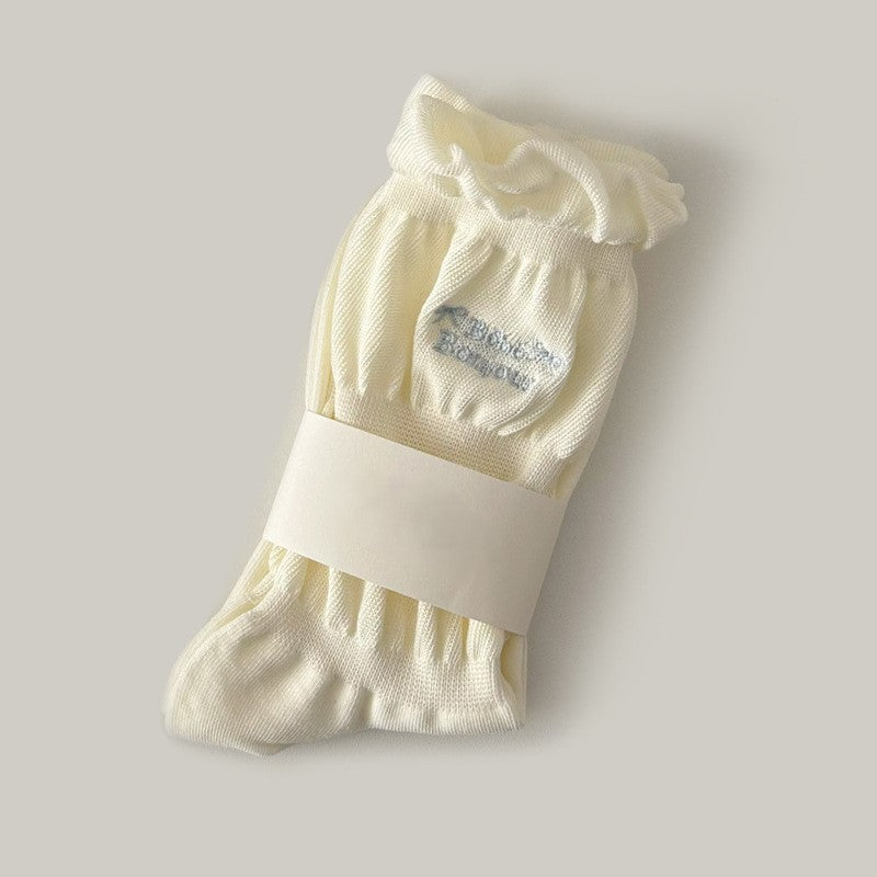 Slouchy Ruched Cotton Crew Socks - Cream