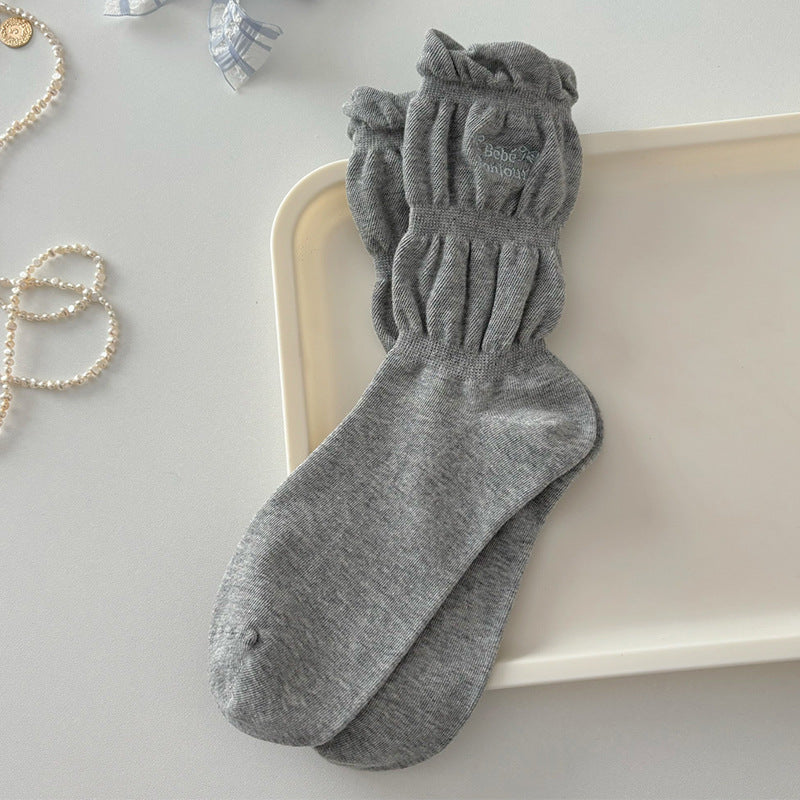 Slouchy Ruched Cotton Crew Socks - Gray