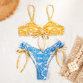 Printed Drawstring Bralette Bikini Set - Color_1