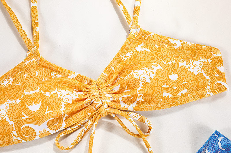 Printed Drawstring Bralette Bikini Set - Color_1 - 2
