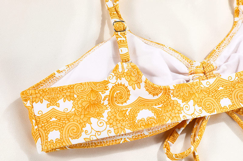 Printed Drawstring Bralette Bikini Set - Color_1 - 3