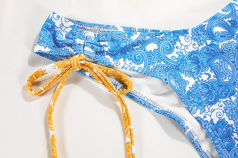 Printed Drawstring Bralette Bikini Set - Color_1 - 4