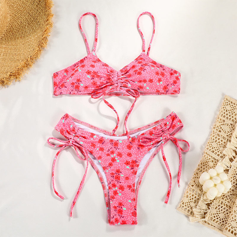 Printed Drawstring Bralette Bikini Set - Color_2 - 1