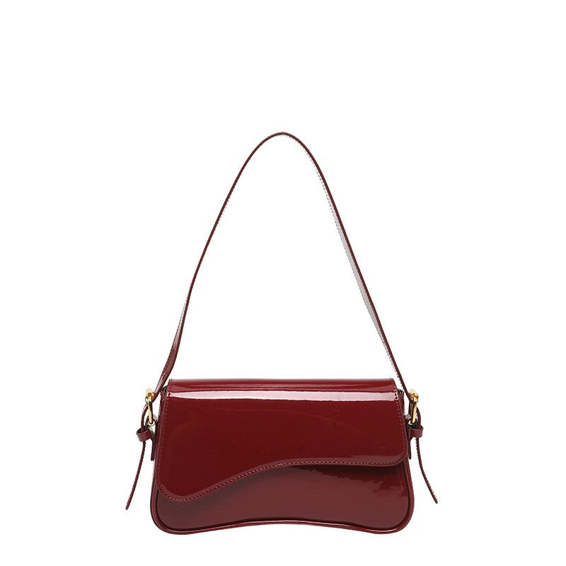 Patent Wave Flap Shoulder Bag - Cherry Red