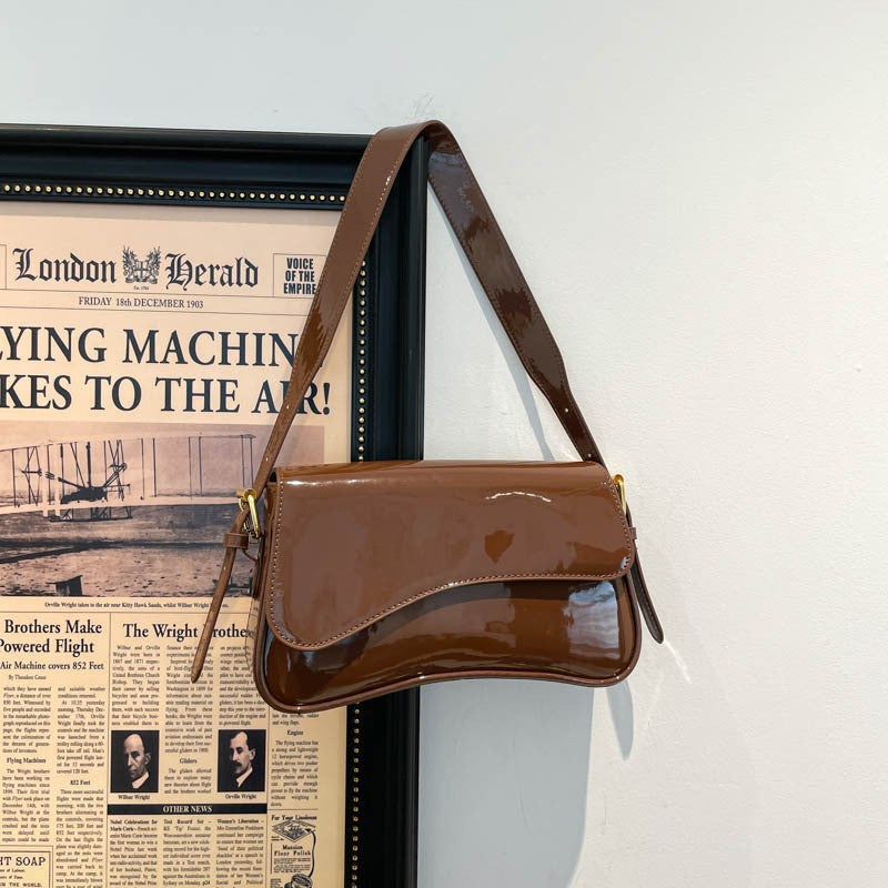 Patent Wave Flap Shoulder Bag
