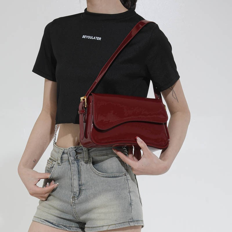 Patent Wave Flap Shoulder Bag