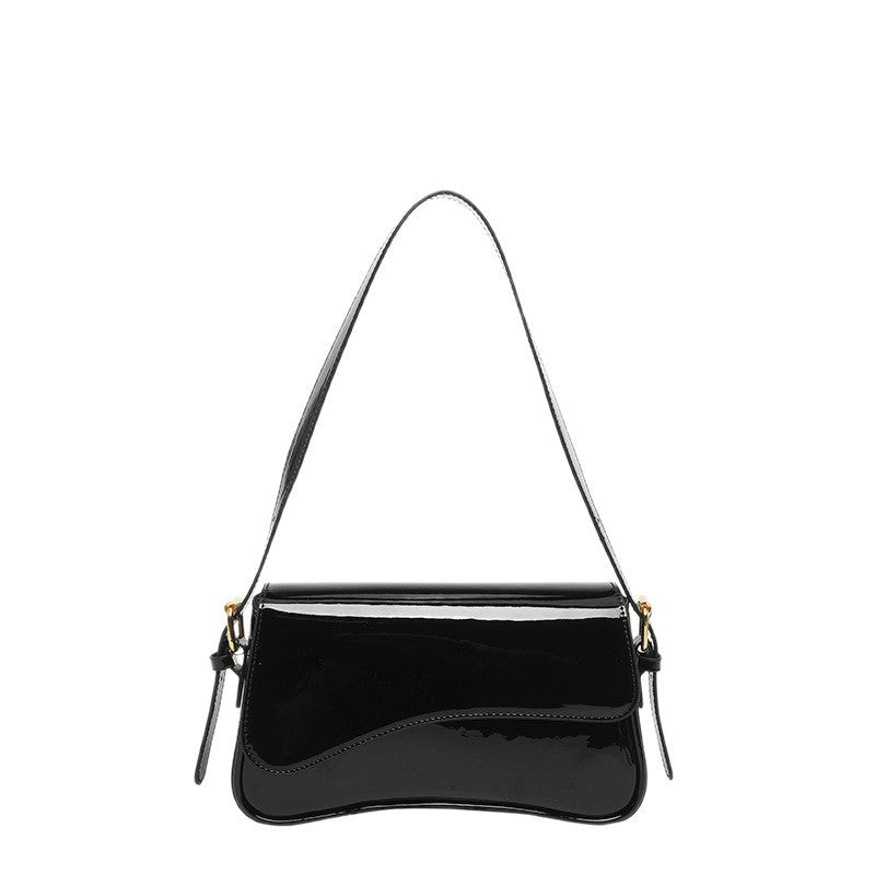 Patent Wave Flap Shoulder Bag