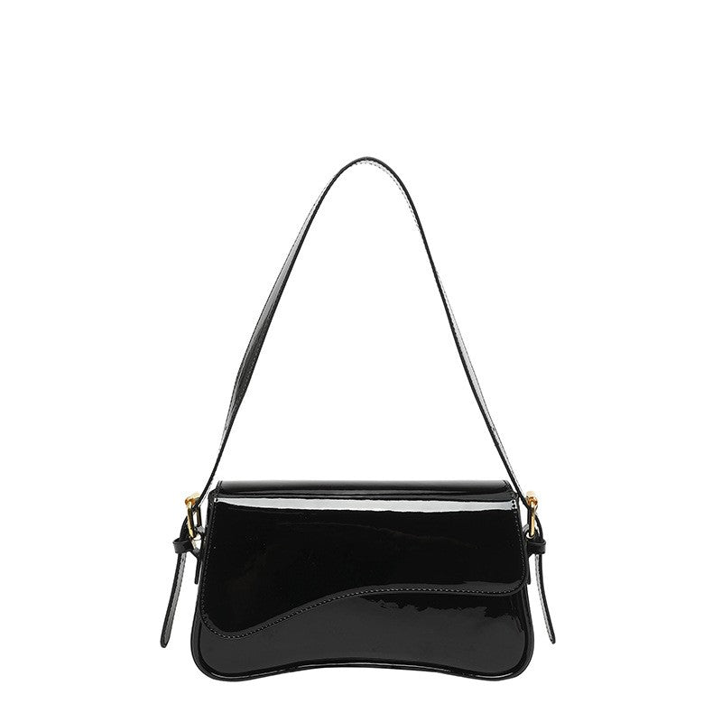 Patent Wave Flap Shoulder Bag