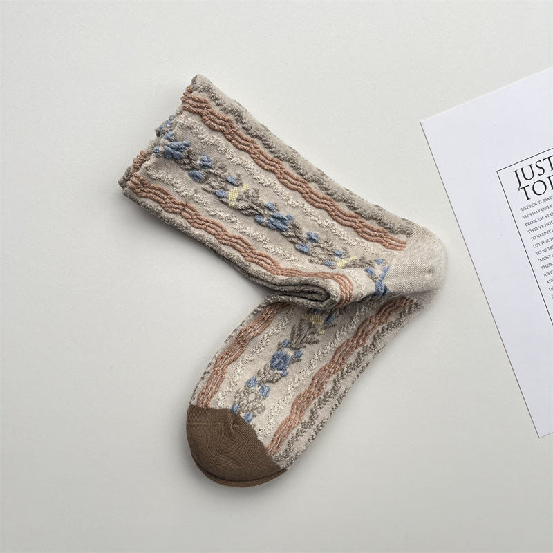 Vintage Patterned Knit Crew Socks for Women - Side