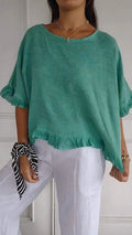 Ruffle Hem Half Sleeve Boxy Blouse - Green