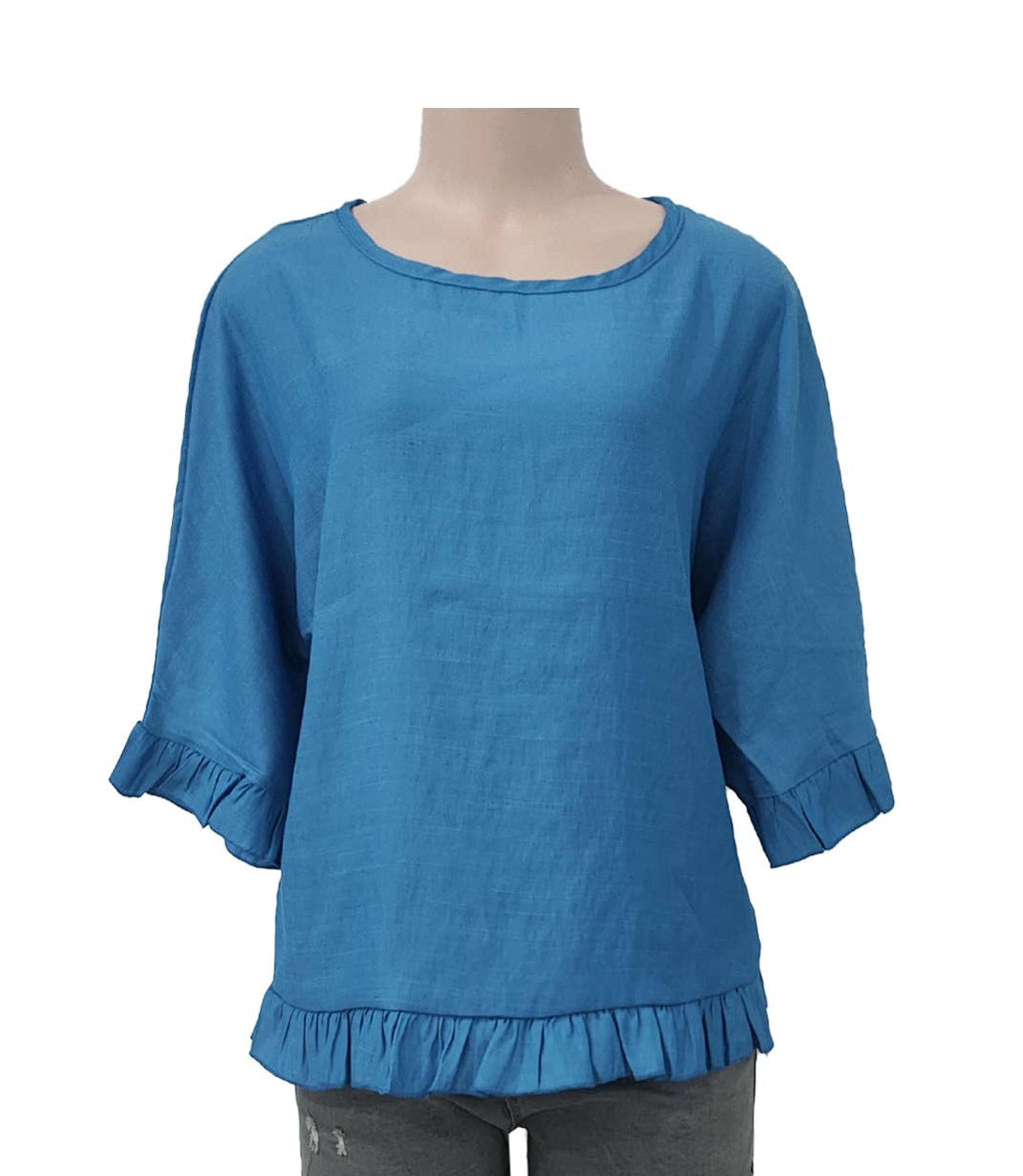 Ruffle Hem Half Sleeve Boxy Blouse