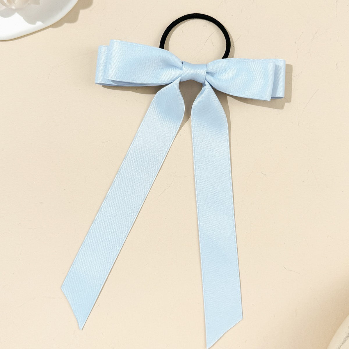 Long Tail Satin Ribbon Bow Hair Tie - LightBlue