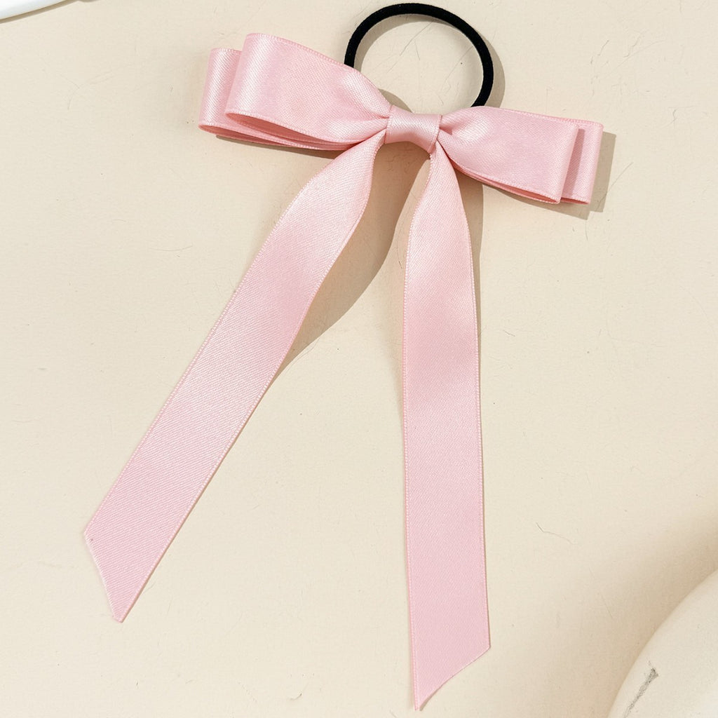 Long Tail Satin Ribbon Bow Hair Tie - Pink