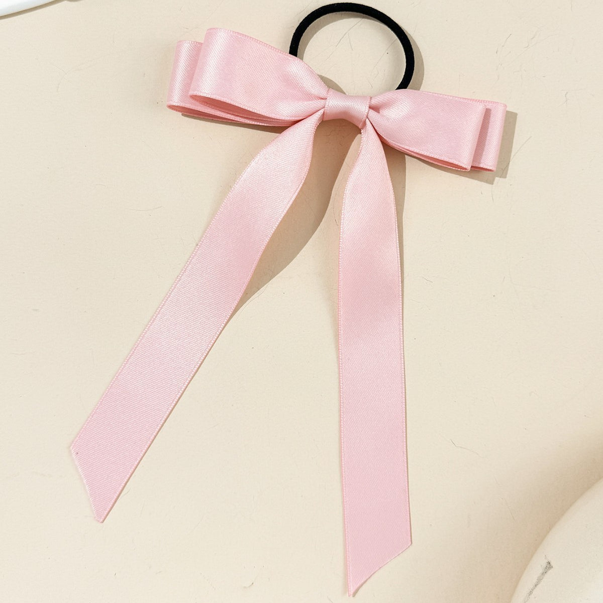 Long Tail Satin Ribbon Bow Hair Tie - Pink
