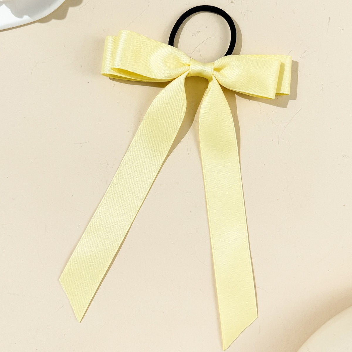 Long Tail Satin Ribbon Bow Hair Tie - Yellow