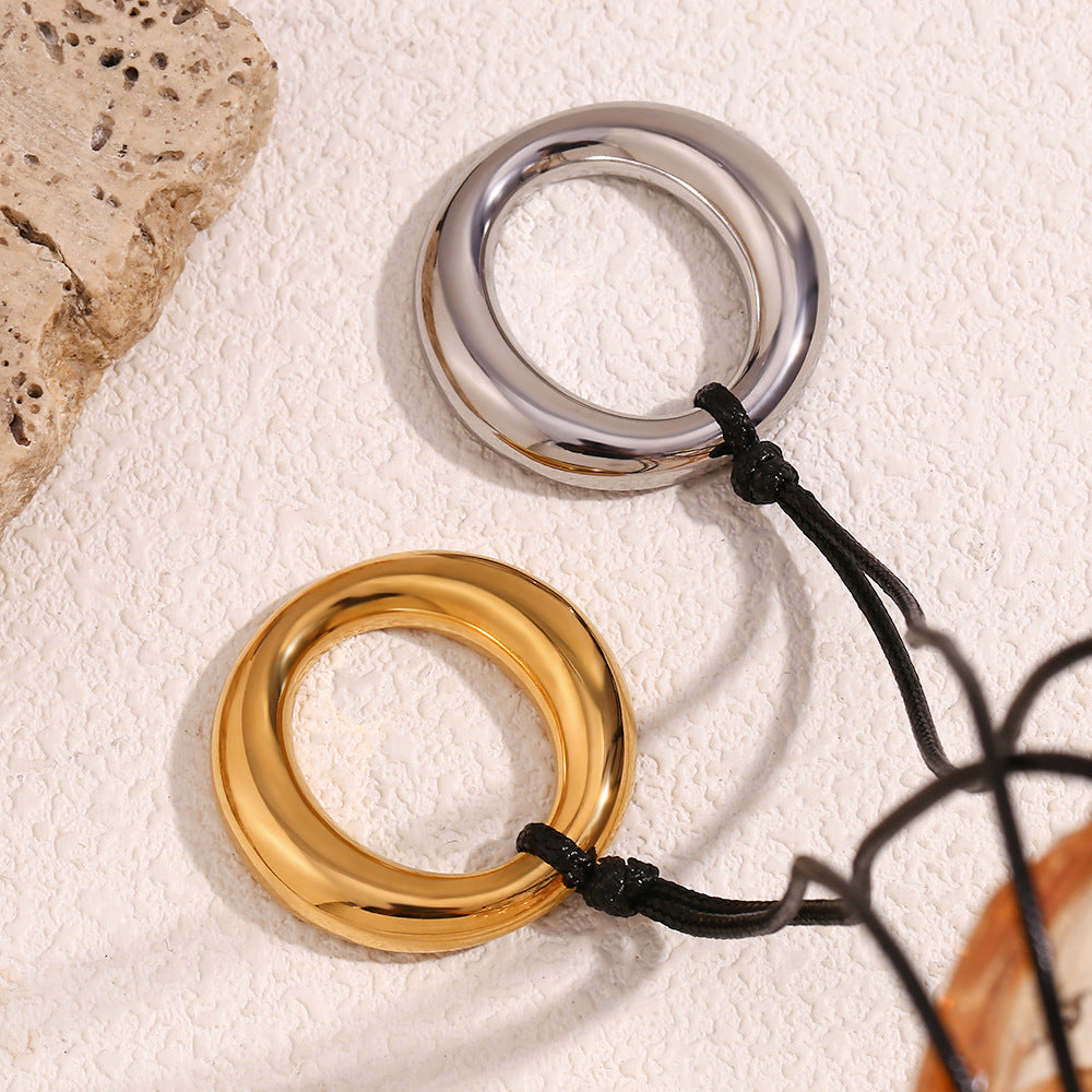 Interlocking Double Ring Cord Necklace - Silvery - 2