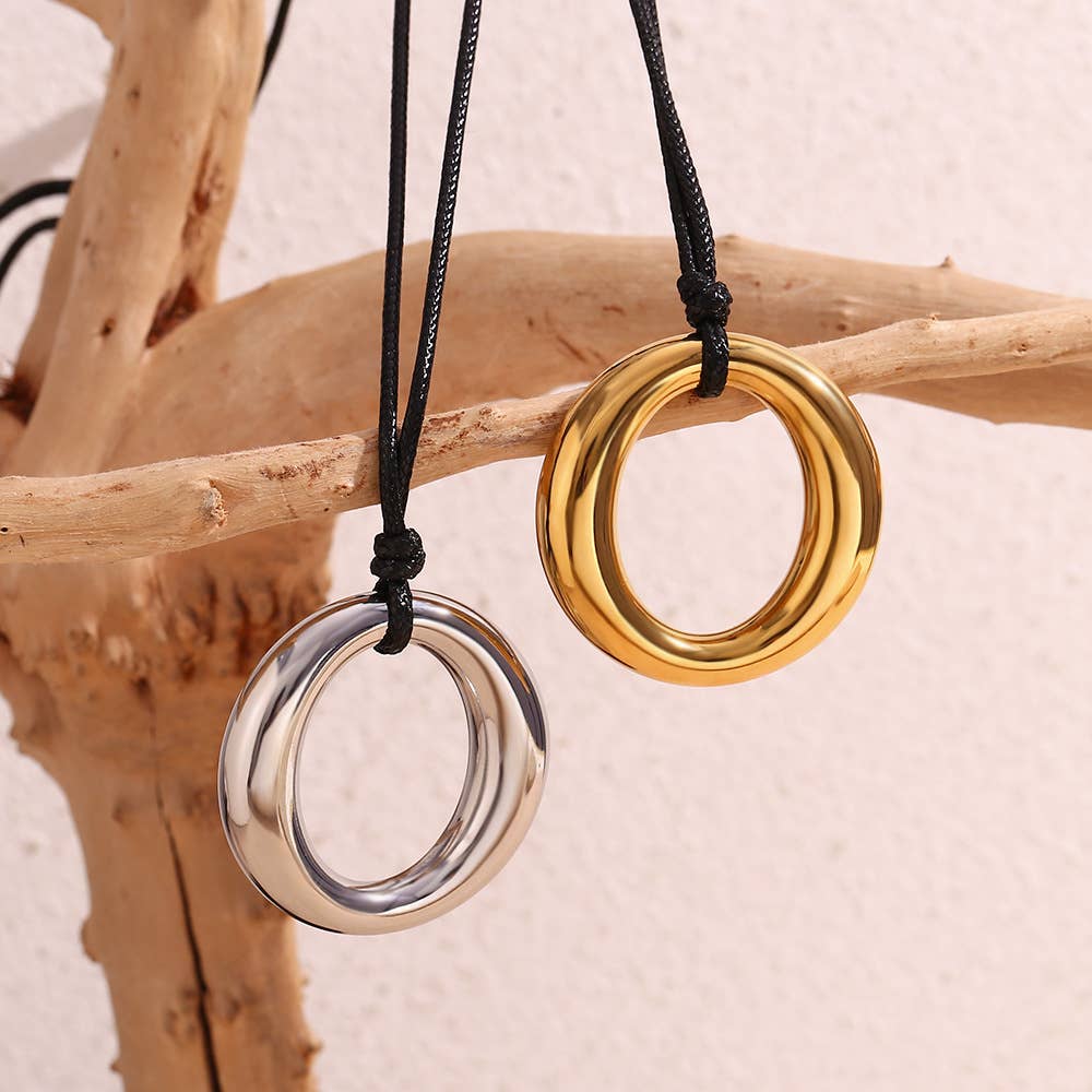 Interlocking Double Ring Cord Necklace