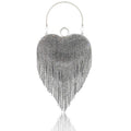Rhinestone Fringe Heart Evening Bag - Black