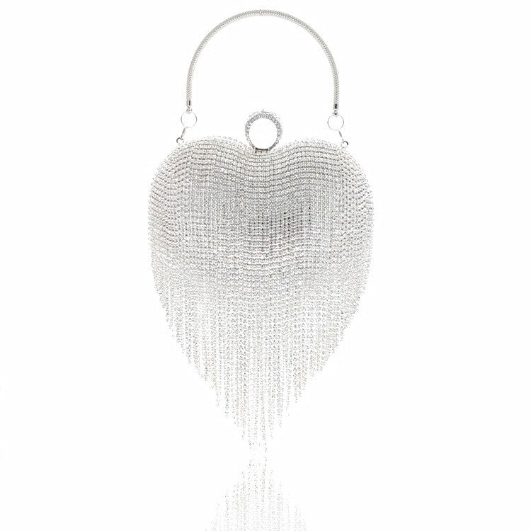Rhinestone Fringe Heart Evening Bag