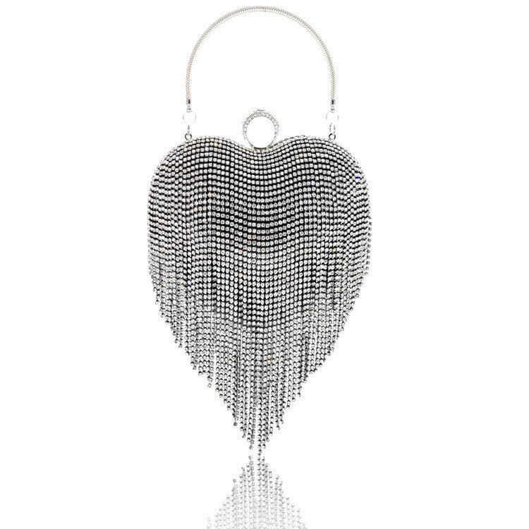 Rhinestone Fringe Heart Evening Bag