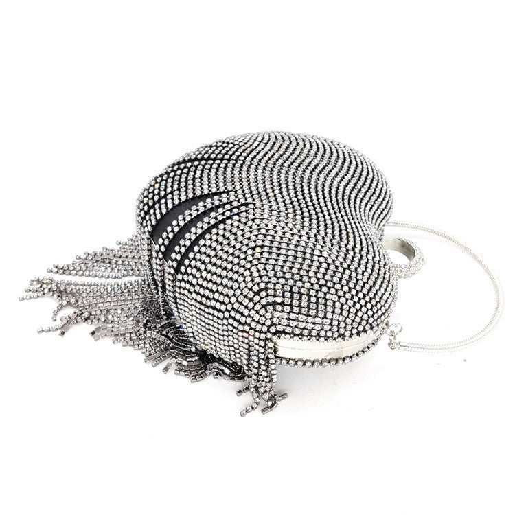 Rhinestone Fringe Heart Evening Bag