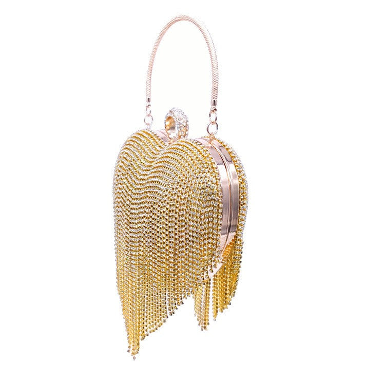 Rhinestone Fringe Heart Evening Bag