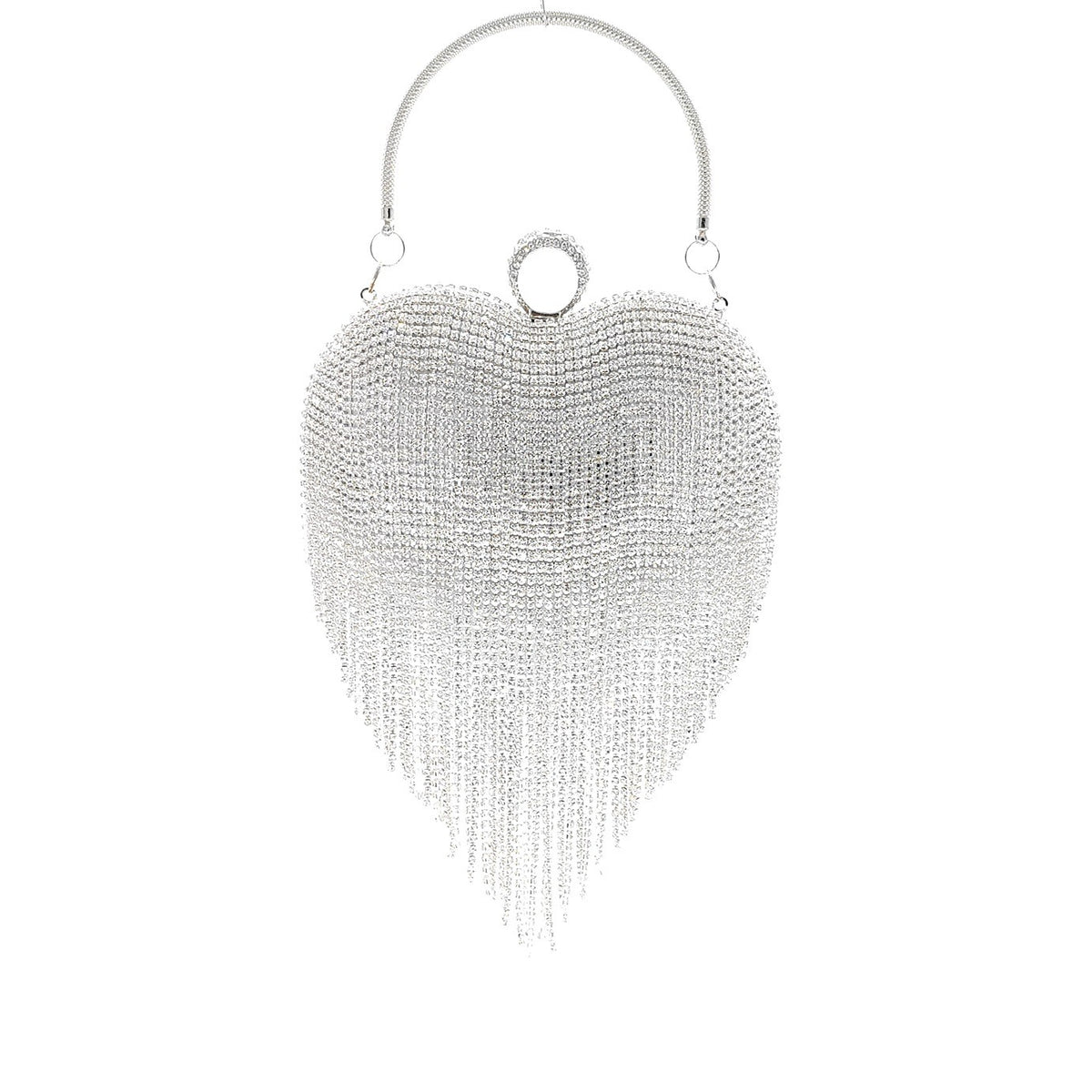 Rhinestone Fringe Heart Evening Bag