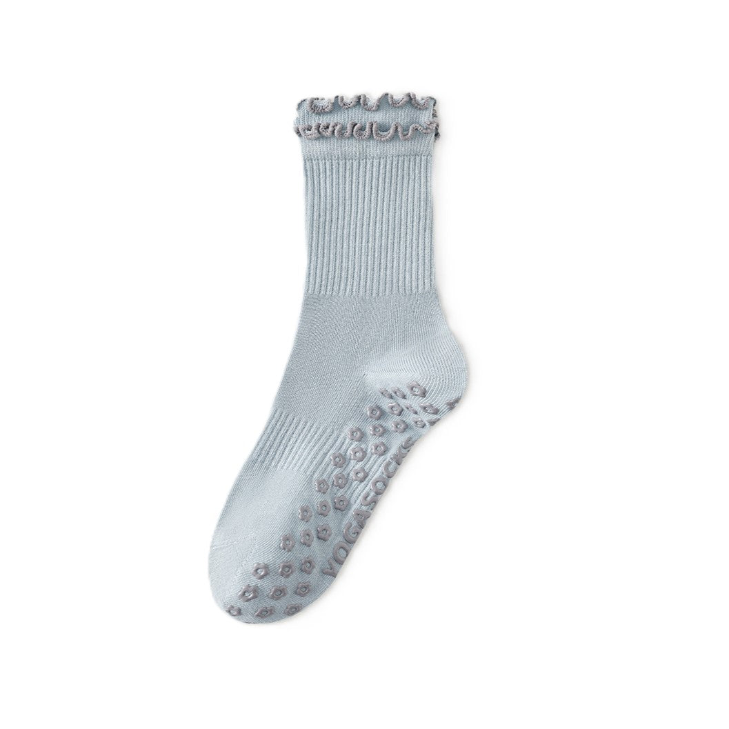 Scalloped Trim Non Slip Pilates Socks - Blue