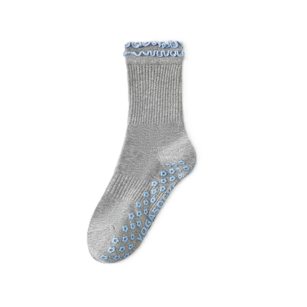 Scalloped Trim Non Slip Pilates Socks - Gray