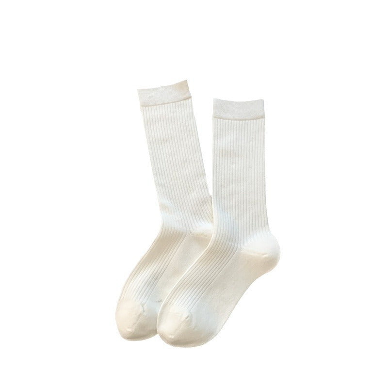 Ribbed Slouch Cuff Cotton Crew Socks