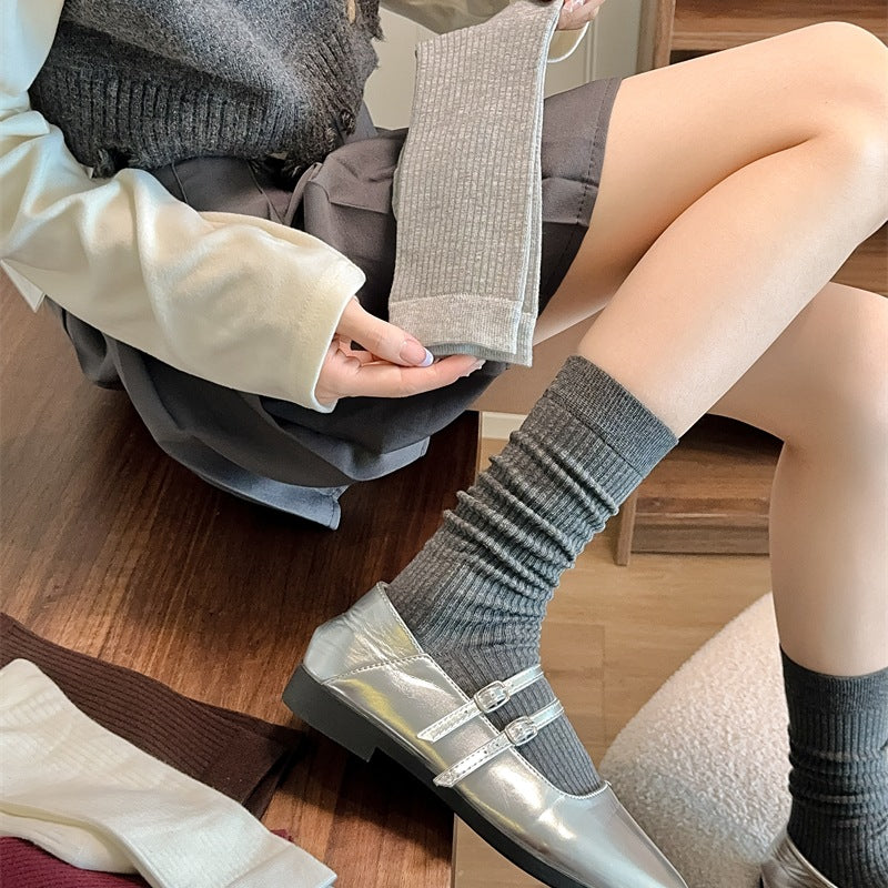 Ribbed Slouch Cuff Cotton Crew Socks - view 2