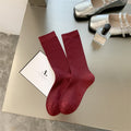 Ribbed Slouch Cuff Cotton Crew Socks - red