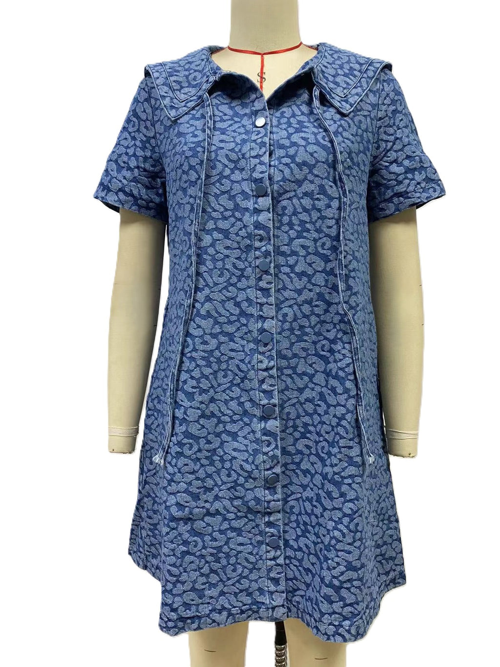 Animal Print Sailor Collar Swing Mini Dress - Blue