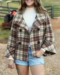 Tweed Check Double Breasted Swing Jacket - Red