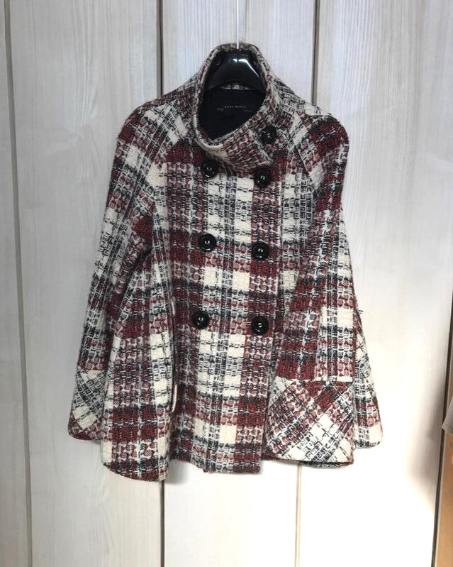 Tweed Check Double Breasted Swing Jacket - Red - 1
