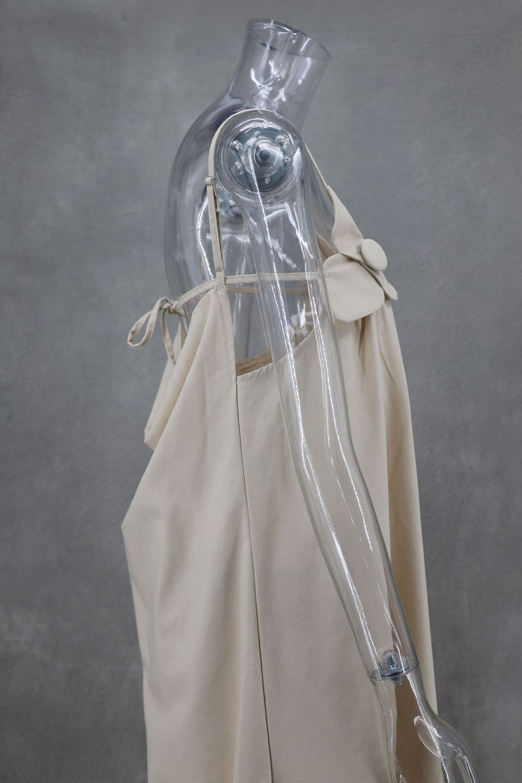 Bow Strap Button Front Slip Maxi Dress - beige - 12
