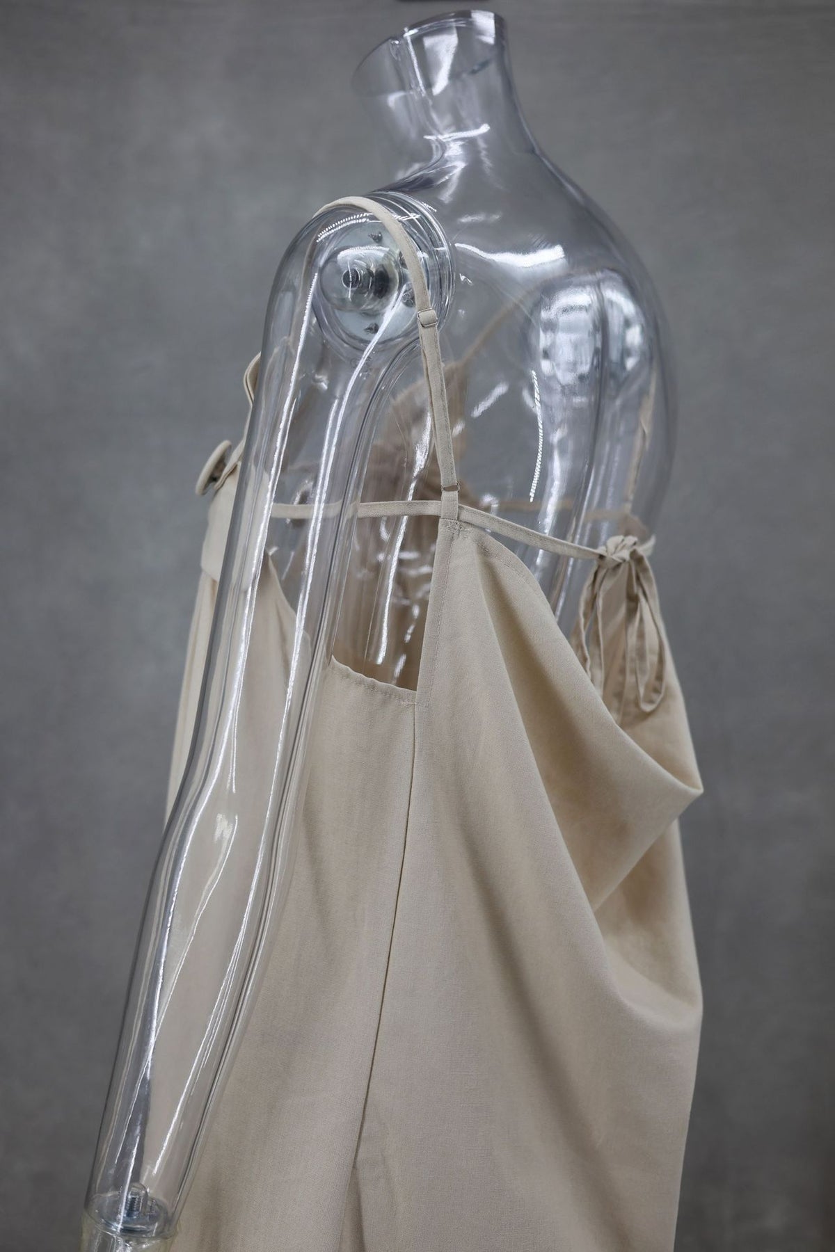 Bow Strap Button Front Slip Maxi Dress - beige - 13