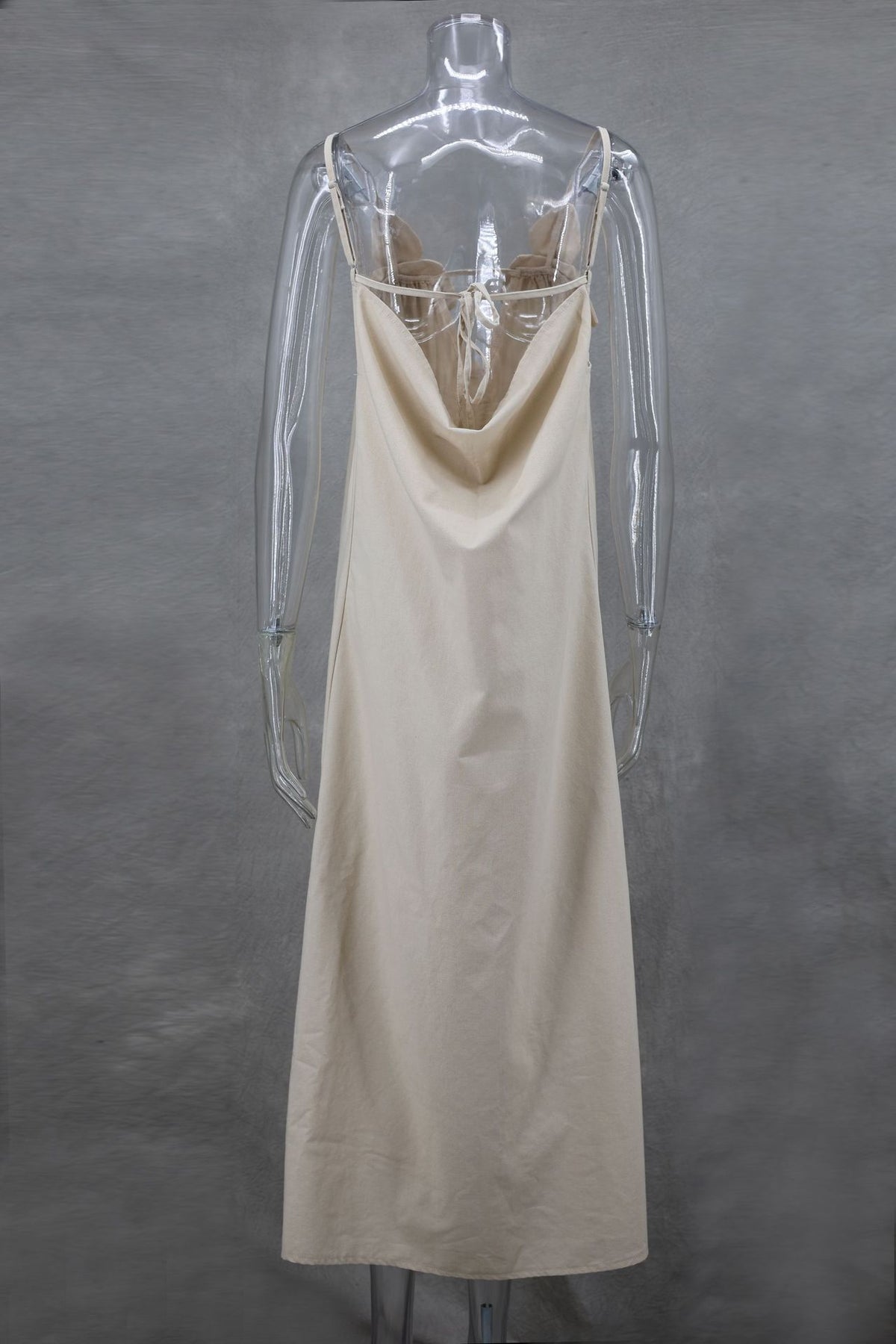 Bow Strap Button Front Slip Maxi Dress - beige - 5