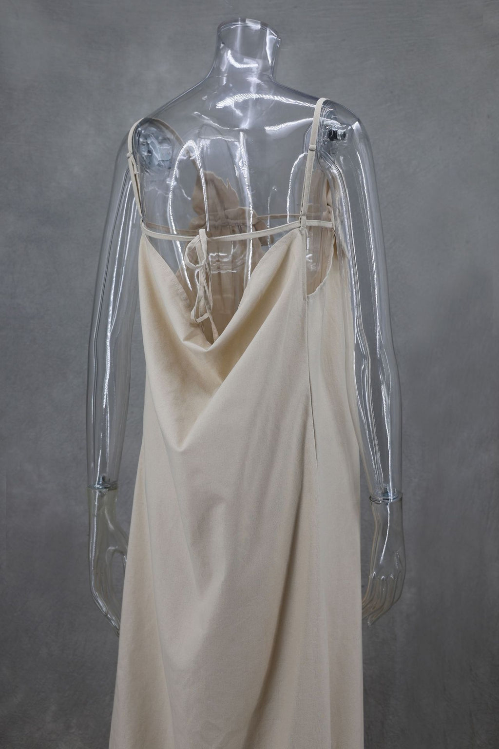 Bow Strap Button Front Slip Maxi Dress - beige - 6