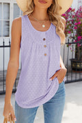 Button Yoke Eyelet Knit Sleeveless Tunic - Purple
