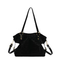 Leopard Embossed Faux Suede Tote Bag - Black
