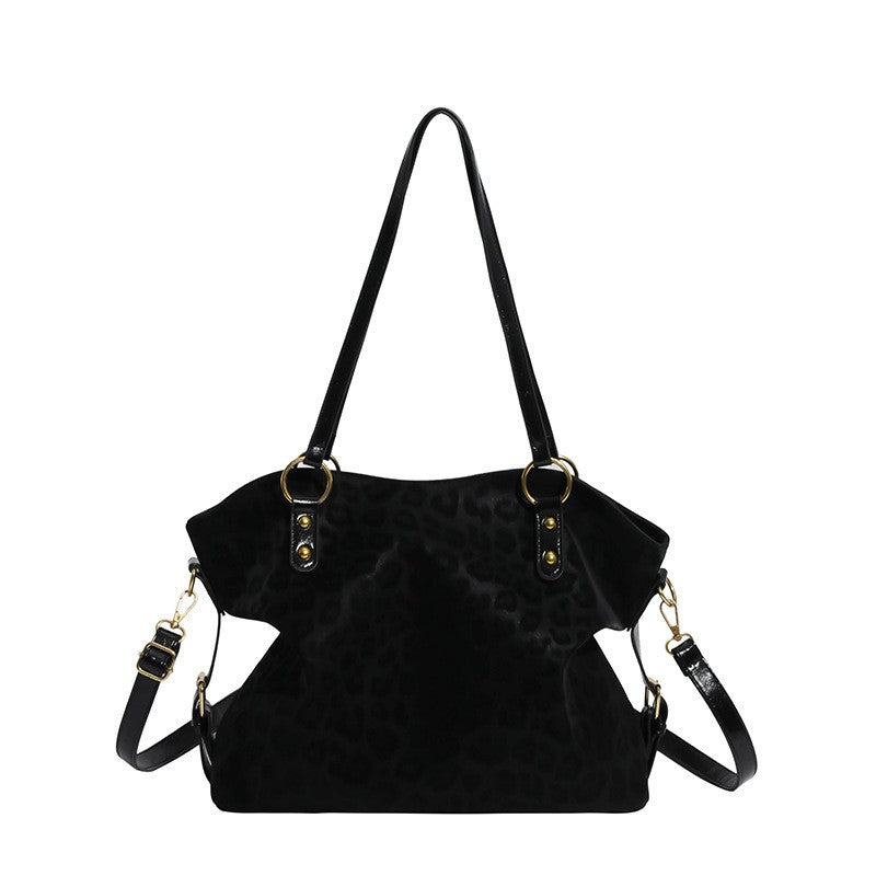 Leopard Embossed Faux Suede Tote Bag - Black